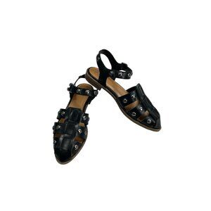Black Studded Strappy Sandals By Ana Normey Synthetic Upper 8M